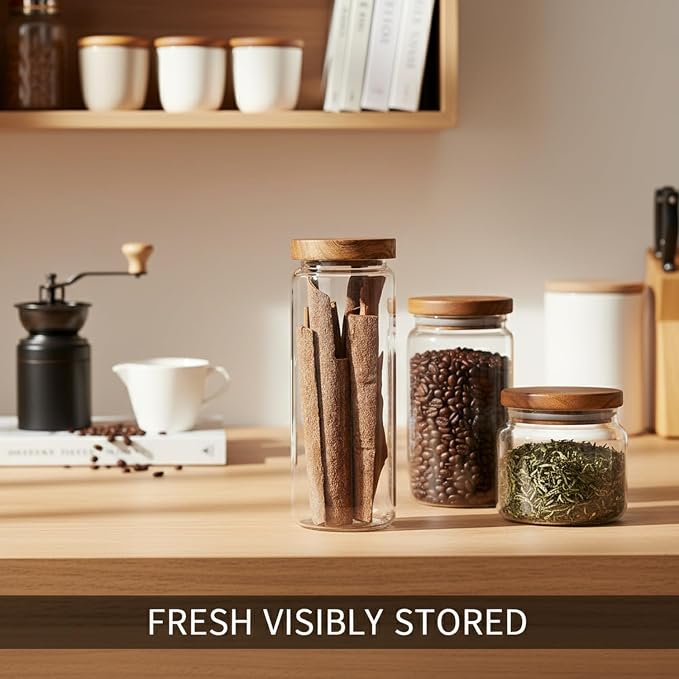 Clear Glass Storage Jar with Acacia Wood Lid for Pantry Organization - High Borosilicate Kitchen Canister - Image 3