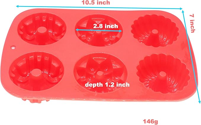 X-Haibei Mini Cake Pan Silicone Mold, 6-Cavity Round Donut Dessert Mold for Baking, Jello, Ice Cream, Chocolate, Soap Bars - Non-Stick Flexible Cupcake Sized