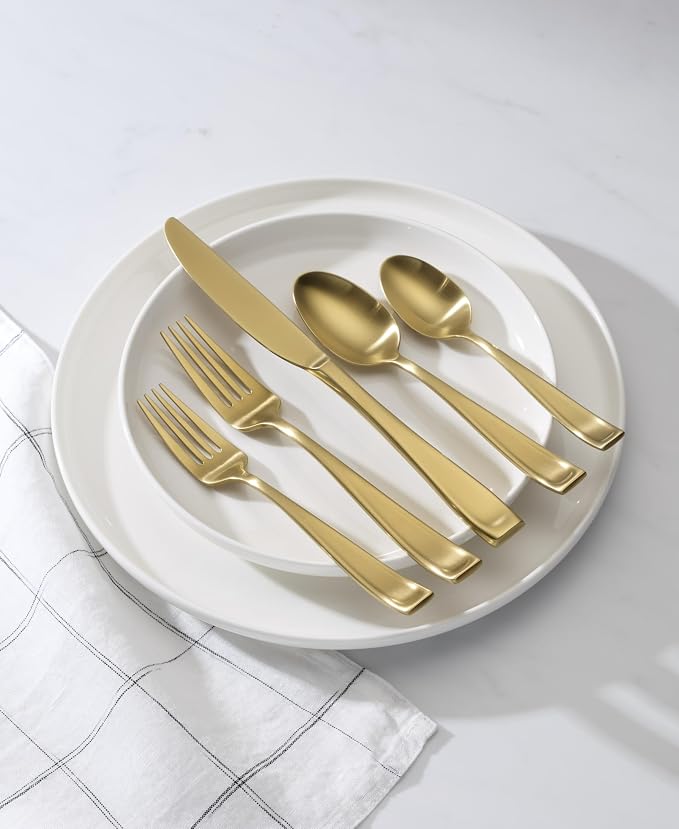 Oneida Moda Gold Satin 20-Piece 18/10 Silverware Set for 4, Flatware | satin finish, dishwasher safe | includes knives, forks, and spoons | heavy duty, cutlery set for kitchen and dining, utensils - Image 6