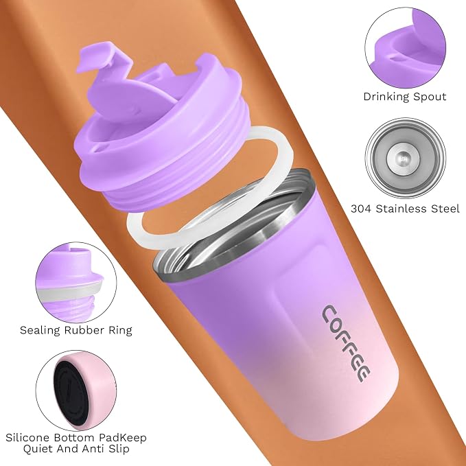 SPLMIFA Travel coffee mugs leak-proof,coffee cups with lids, stainless steel vacuum insulated coffee tumblers, thermal insulation cups for men & women keep drinks hot & cold(2nd-Purple Pink, 17OZ) - Image 3