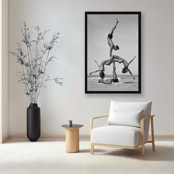 Gymnast Pose, 1930s Beach Fitness Acrobatics Vintage Black And White Photo Poster Canvas Poster Bedroom Decor Sports Landscape Office Room Decor Gift Black Frame 16x24in(40x60cm) - Image 7