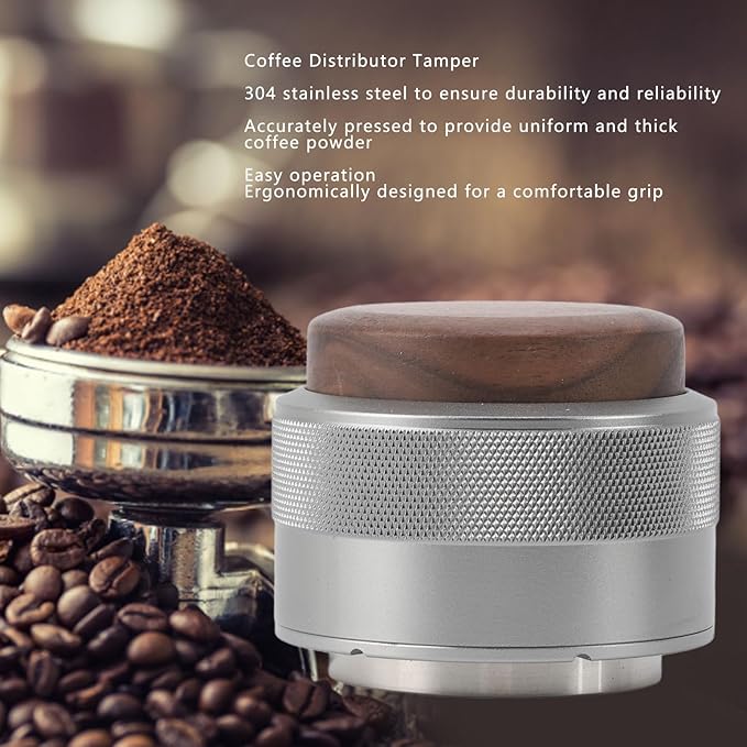 Coffee Distributor and Tamper, Dual Head Coffee Leveler Fits for Portafilter, Espresso Hand Tamper, Professional Adjustable Depth Espresso Hand Tamper(58mmsilver)