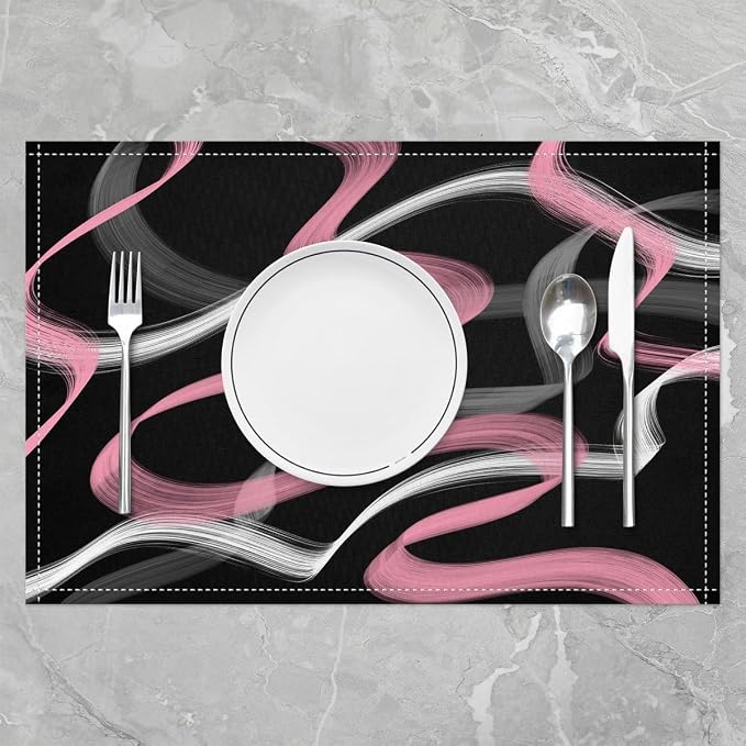 Feelyou Pink Grey Black Placemats Set of 4 for Stripes Placemat for Kitchen Dining Table Decor Indoor Outdoor 18"x12" Geometric Table Place Mats, Modern Striped Art Abstract - Image 2