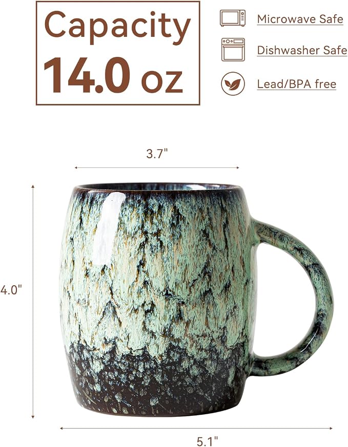 Sage Nebula Ceramic Coffee Mug - 14 oz Unique Mug with Large Handle, Barrel Cute Mug for Women Men, Coffee Cup Gift for Home Office - Image 9