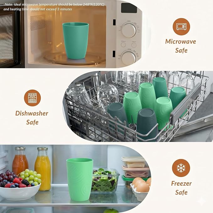 Homienly Cups for Drinking 12oz Daily Use Cups Dishwasher Safe Plastic Cups Alternative Stackable and Lightweight Reusable cups for Family Use-Forest Series - Image 6