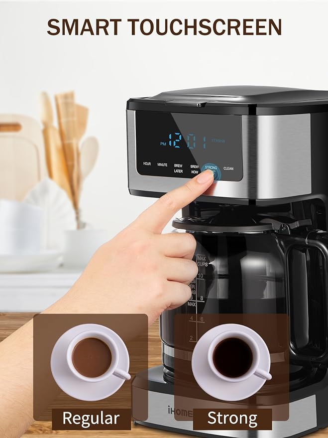 Ihomekee Coffee Maker, Programmable Drip Coffee Machine 12 Cup | Regular & Strong Brew Model, Iced Coffee Function for Home and Office, Black & Stainless Steel (Black,Silver) - Image 6