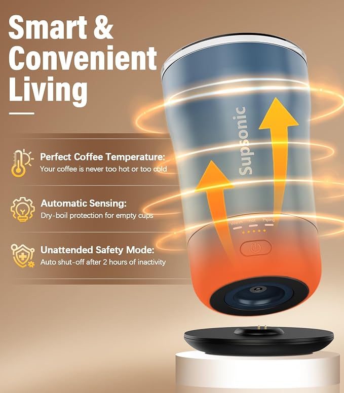 Supsonic - 14oz Heated Coffee Mug, Self-Heating Travel Mug with 3-Temp Settings, Insulated Stainless Steel Constant Temperature Heating Mug for Beverage, Smart Heating Portable Coffee Mug | S1 - Image 3