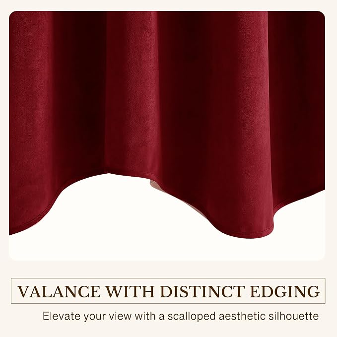 Red Christmas Window Valance 52x18 Inch 1 Panel | Thick Velvet Cafe Curtains with Wavy Edge, Vintage Privacy Small Window Treatment for Dining Room, Kitchen Decor - Image 5
