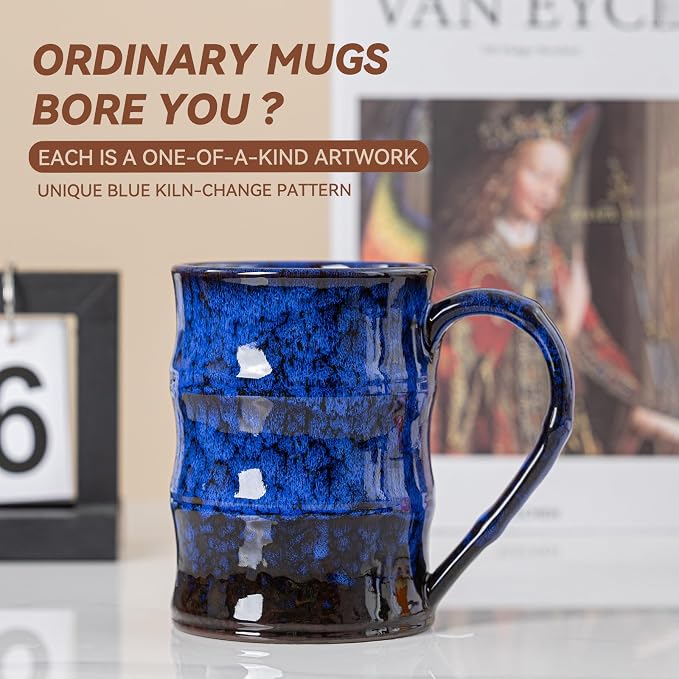 22oz Blue Kiln-Change Ceramic Coffee Mug with Ergonomic Handle, 1340℃ High-Fire Large Mug - Lead-Free, Microwave Safe, Great Gift for Valentine’s/Mother’s Day - Image 3