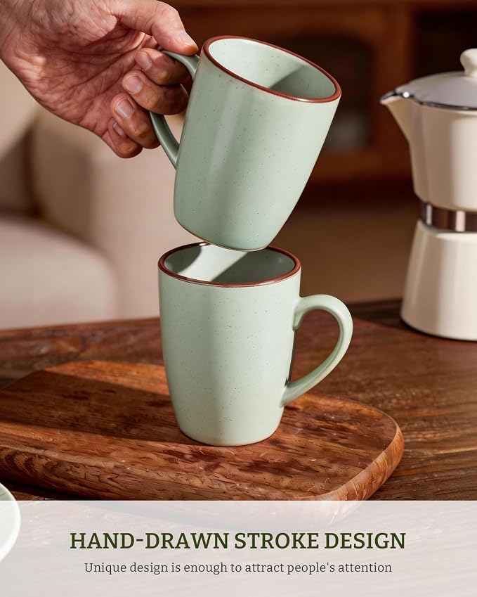 famiware Venus Coffee Mugs for 4, 13 oz Mug Set, Dringking Cup with Handle for Coffee, Tea, Cocoa, Milk, Light Green - Image 3