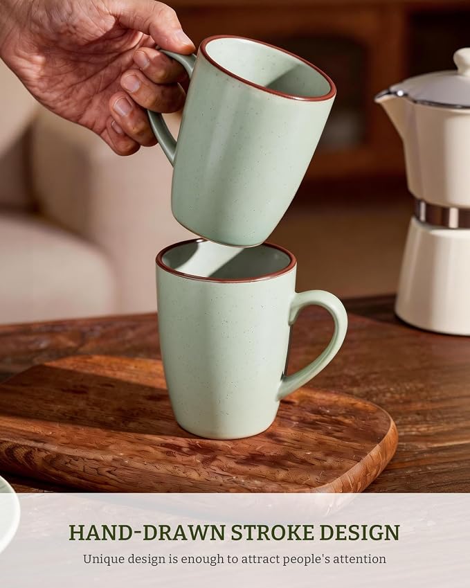 famiware Venus Coffee Mugs for 6, 13 oz Mug Set, Dringking Cup with Handle for Coffee, Tea, Cocoa, Milk, Light Green - Image 3