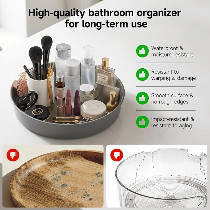 2PCS 9.8" Black Metal Lazy Susan Turntable Organizer | Non-Slip, Easy to Wipe, 360° Rotating Spinning Tray, For Cabinet, Pantry, Table Top, Fridge, Bathroom Vanity, Kitchen Decor - Image 4