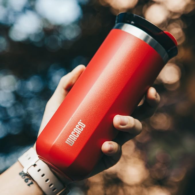 WACACO Octaroma Grande Vacuum Insulated Coffee Mug, 15 fl oz (435ml), Double-wall Stainless Steel Travel Tumbler With Drinking Lid, Carmine Red - Image 2