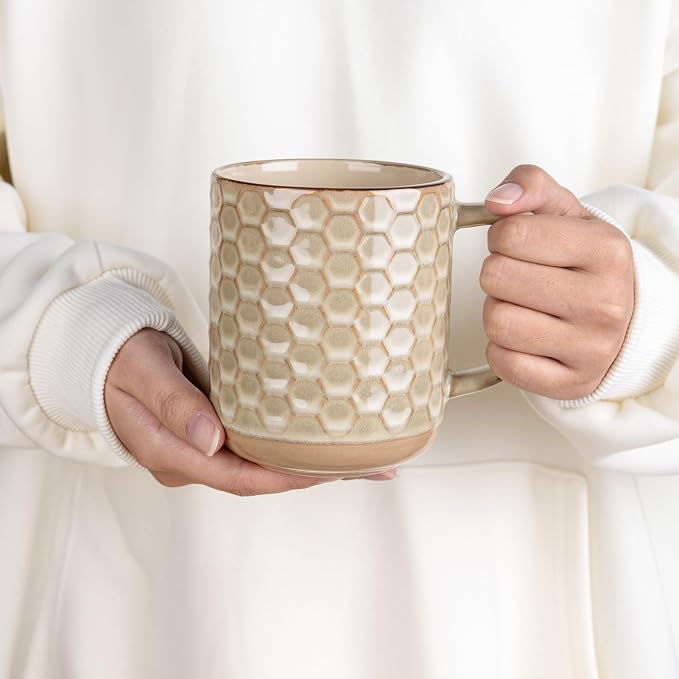 GBhome Large Coffee Mugs Set of 6, 16oz Handmade Stoneware Coffee Mugs Set with Large Handle for Cappuccino/Latte/Tea/Hot Cocoa, Dishwasher & Microwave Safe-Pale khaki - Image 5