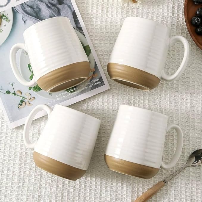 HASENSE Coffee Mugs Set of 4, 15oz Ceramic Coffee Cups with Handle, Two-Tone Design for Cappuccino Latte Tea, Large Microwave Dishwasher SafeMug Set, Housewarming Gift, Creamy White - Image 7
