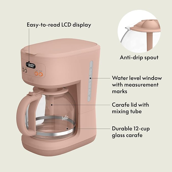 BREW 12-Cup Programmable Coffee Maker with No-Drip Glass Carafe, Blossom - Image 2
