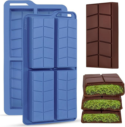 Chocolate Bar Molds Silicone Non Stick 0.82inch Deep,2 Pack Thick Dubai Shapes Candy Stuffed Bar Mold for Filling Knafeh Pistachio Granola Bar Snacks
