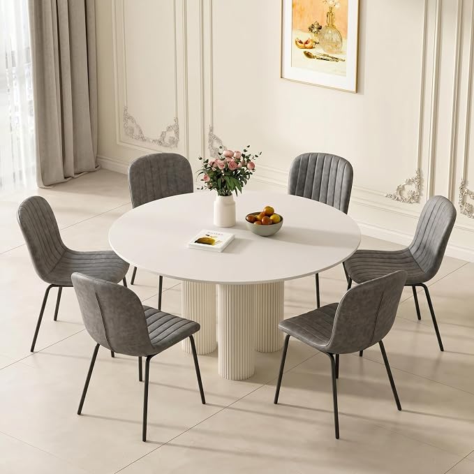 Small Dining Chairs Set of 6, Modern Mid Century Faux Leather Dining Room Chairs with Black Metal Legs, Kitchen Home Living Room Restaurant Apartment, Space-Saving, Dark Grey by SQPFTW
