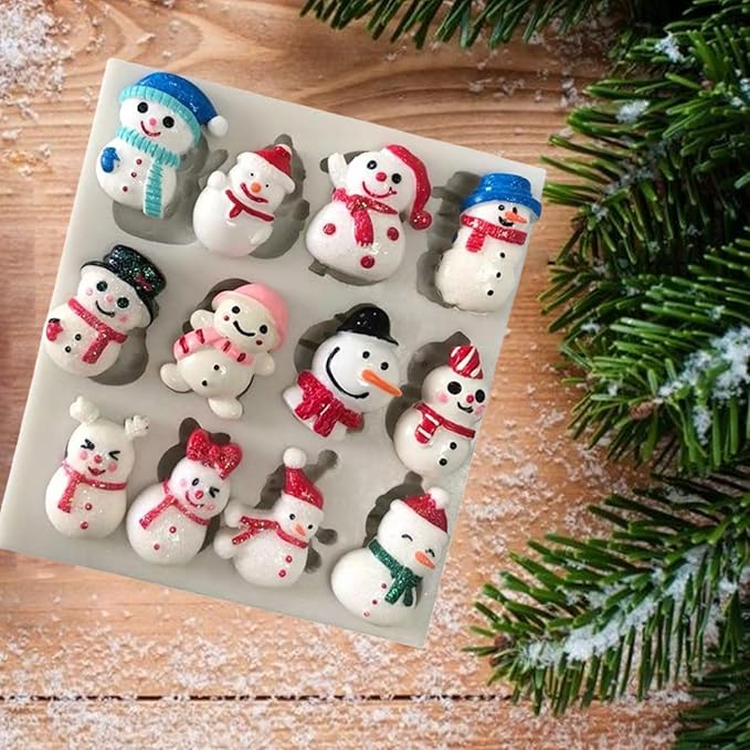 1 Pcs Christmas Silicone Molds Snowflake Snowman Chocolate Molds Ice Crystal 12 Styles Snowman Christmas Ornament Silicone Mold for Winter Home Decor Epoxy Ornament DIY Crafts