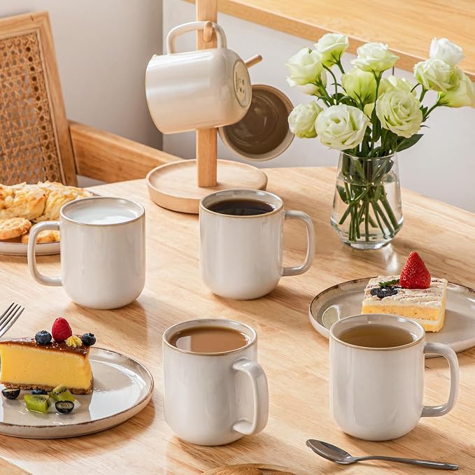 vancasso 16 oz Coffee Mugs Set of 6, Large Ceramic Mug with Handle, Unique Glaze Coffee Cups for Latte, Cappuccino & Hot Cocoa, Dishwasher & Microwave Safe, Beige, Series PLAYA - Image 5