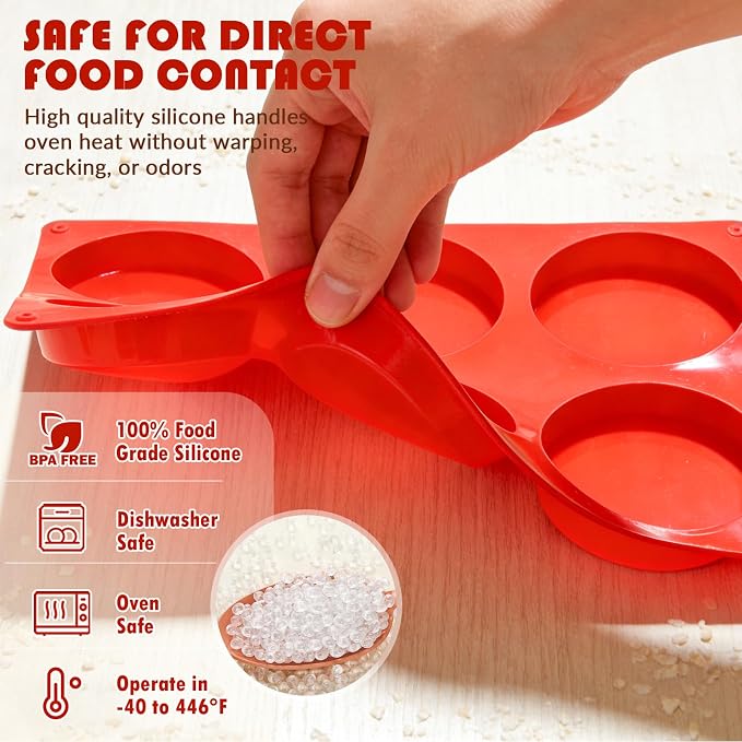 HKNMTT 2Pcs Muffin Top Pans 12-Cavitiy Round Silicone Egg Molds for Baking | 3.74Inch, Non-Stick, BPA-Free, Oven Safe, Silicone Molds for Egg Bites, Cookie, Hamburger Bun - Image 3