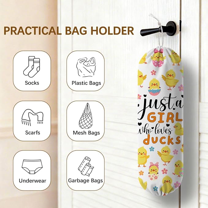 Plastic Bag Holder Dispenser, Duck Plastic Grocery Bag Organizer & Wall Mount Paper Trash Bags Saver Storage for Kitchen Home Pantry Decor Just A Girl Who Loves Ducks Decor - Image 4