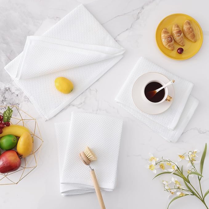 Homaxy 100% Cotton Oversized Waffle Weave Kitchen Towels 6-Pack, White | 20 x 28 Inches, Ultra Soft Absorbent Dish Towels, Quick Drying Large Cleaning Towels - Image 7