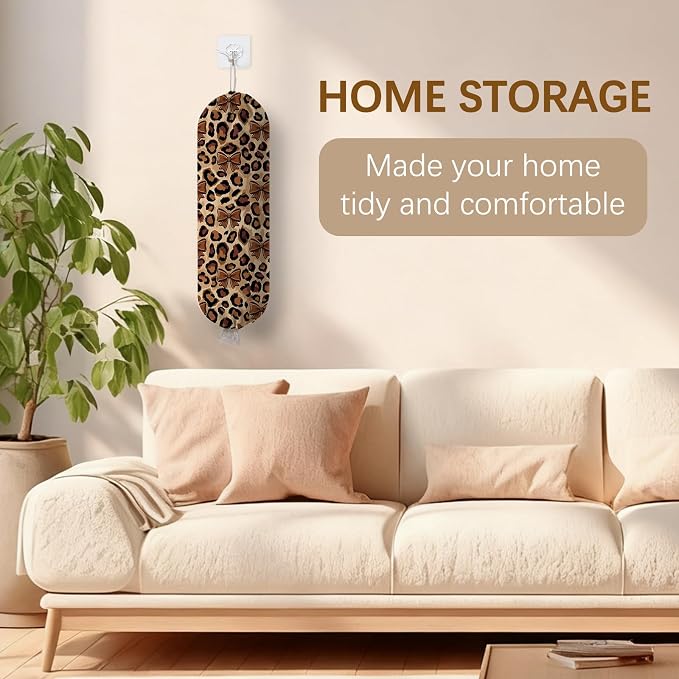 Leopard Print Plastic Bag Holder Dispenser, Plastic Grocery Bag Organizer & Wall Mount Paper Trash Bags Saver Storage for Kitchen Home Pantry Decor, Kitchen Decor Shopping Bags Storage Dispenser - Image 9