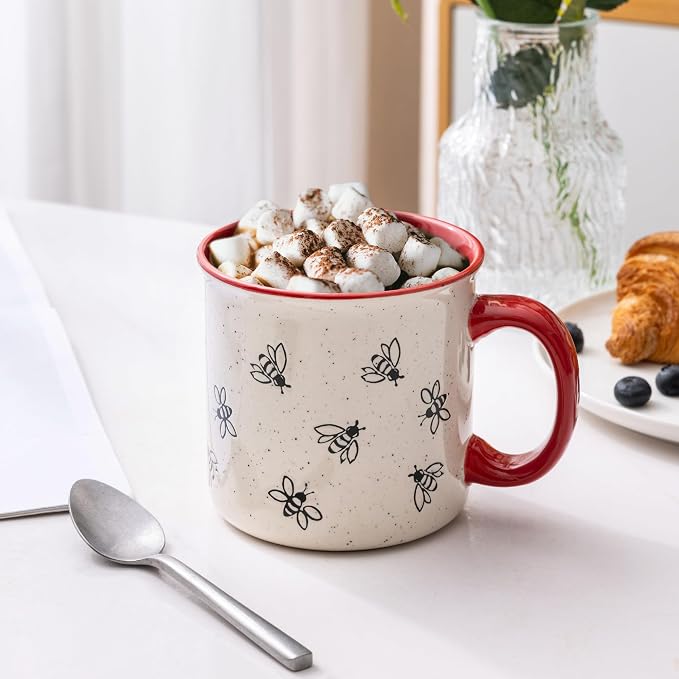 AmorArc 22 OZ Large Ceramic Coffee Mugs, Oversized Soup Cups With Big Handle for Men Women Dad Mom, Big Mug With Textured Bees Patterns for Office & Home -Microwave Safe, 2 Pcs-Red - Image 6