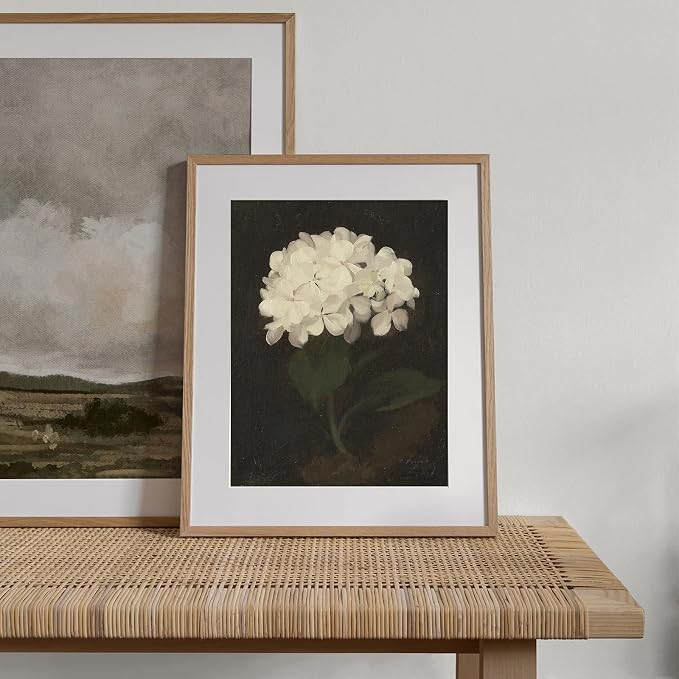 XOCUUI Unframed Vintage Wall Art for Living Room, Flowers Painting Canvas Prints Shelf Decor for Kitchen, Aesthetic Bedroom Wall Art, Christmas Gifts for Friends or Family (White Hydrangea 8"x10") - Image 2