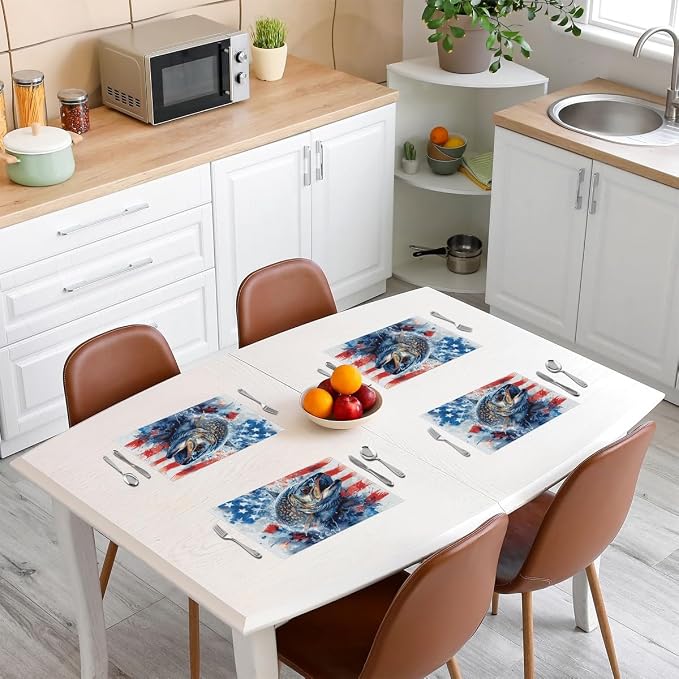 Feelyou Ocean Fish Placemats Set of 4 12"x18" American Flag Placemats for Dining Table Indoor Outdoor Kitchen Nautical Fishing and Hunting Table Mats Placemat Decor Table Place Mats - Image 3