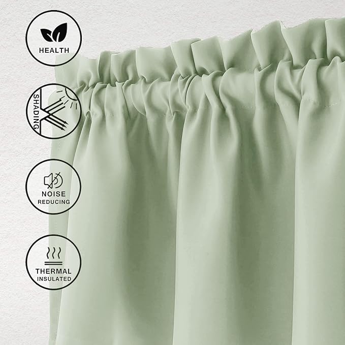 Hiasan Valance Curtains for Kitchen Blackout Thermal Insulated Solid Window Curtain Valance, Seafoam Green, 52 x 18 Inches, 1 Panel - Image 2