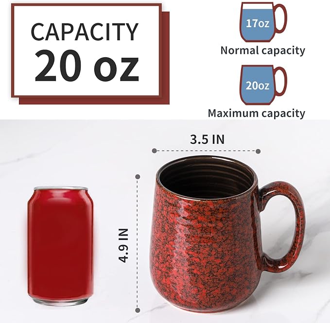 Hasense Large Coffee Mug, Coffee Cup Ceramic for Men and Women, 20 oz Stoneware Mug for Tea Soup Milk as Gifts, Dishwasher and Microwave Safe(Red) - Image 2