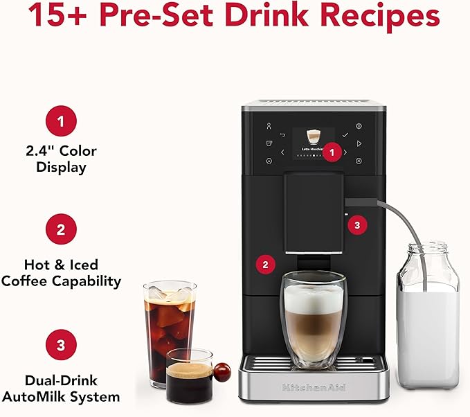 KitchenAid Fully Automatic Espresso Machine KF3 With Iced Coffee, KES8453 | 15+ Hot and Iced Coffee Options, Auto Milk System, Built-in Grinder, Black Matte - Image 2