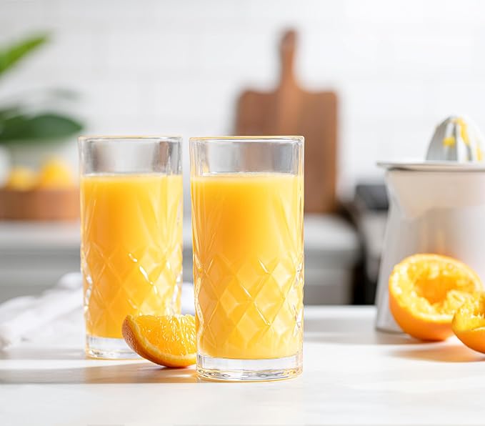 Royalty Art Kinsley Tall Highball Glasses, Set of 4, 12 oz | Textured designer glassware, water, beer, soda, trendy elegant dishware, dishwasher safe - Image 4