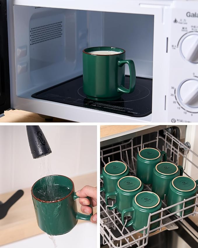 famiware Coffee Mugs Set of 6, Nebula 14oz Coffee Mugs, Ceramic Cup Set with Handle for Latte, Tea, Milk, Cappuccino, Cocoa, Dark Green - Image 6