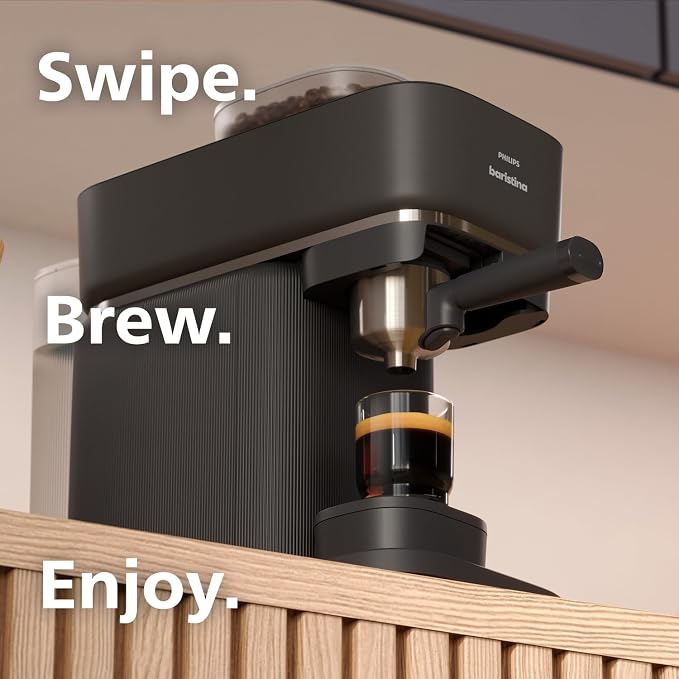 PHILIPS Baristina Espresso Machine, Grind, Tamp & Brew Coffee Beans in One Swipe, Compact, 16 Bar Pump Pressure, Automatic Grinder, Black with Black Portafilter (BAR300/60) - Image 9