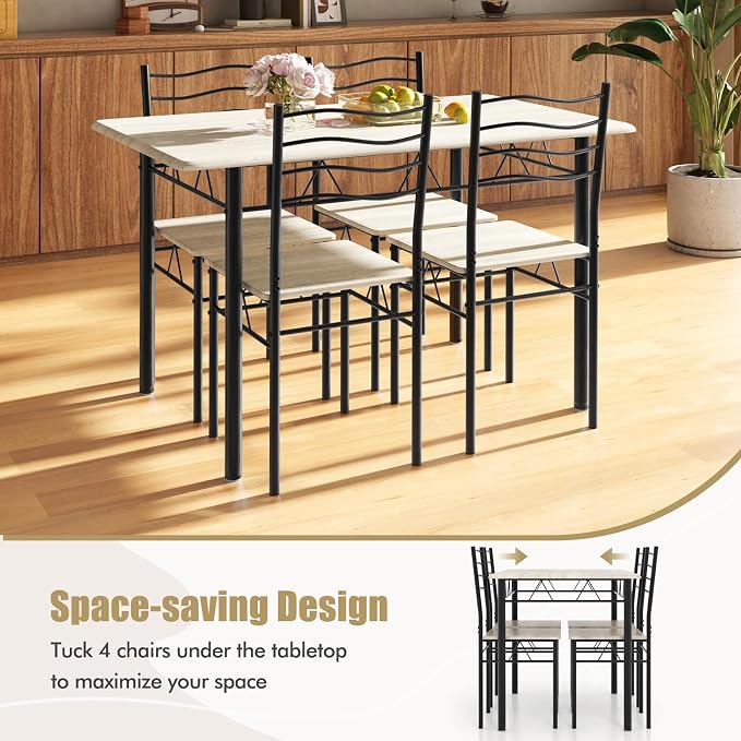 Giantex 47-inches Dining Table Set for 4, Rectangular Kitchen Table with 4 Dining Chairs, Metal Frame, 5-Piece Space-Saving Dinette Set for Small Space, Dinner, Breakfast Nook, Apartment - Image 2