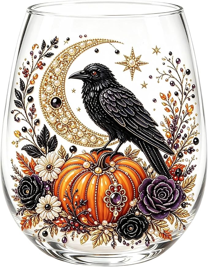 3D Halloween Autumn Glass Art Cup,Stemless Holiday Glassware Collection | Fantasy Fall Witch Wine Glasses,Holiday Printed Table Ornaments,Magical Halloween Home Decor Gifts for Various Beverages - Image 2