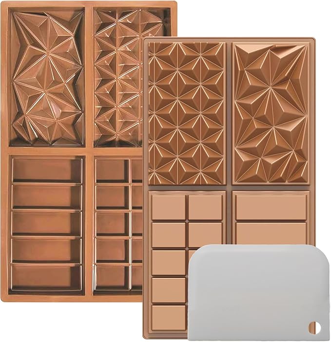 Deep Chocolate Molds Silicone - 4 Different Shapes,Dubai Chocolate Bar Mold,Homemade Candy Bar Baking Molds - Set of 2