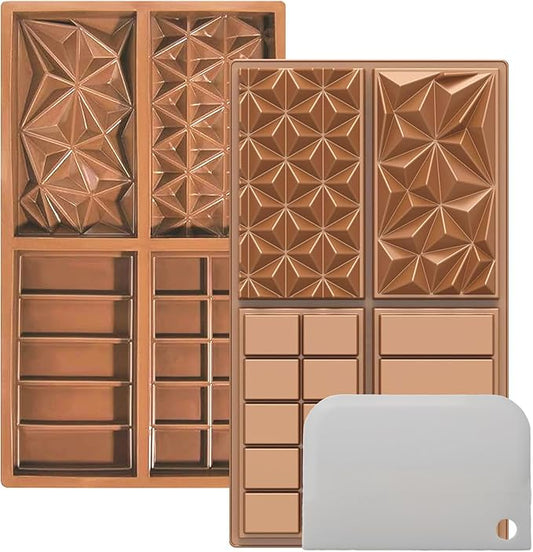 Deep Chocolate Molds Silicone - 4 Different Shapes,Dubai Chocolate Bar Mold,Homemade Candy Bar Baking Molds - Set of 2