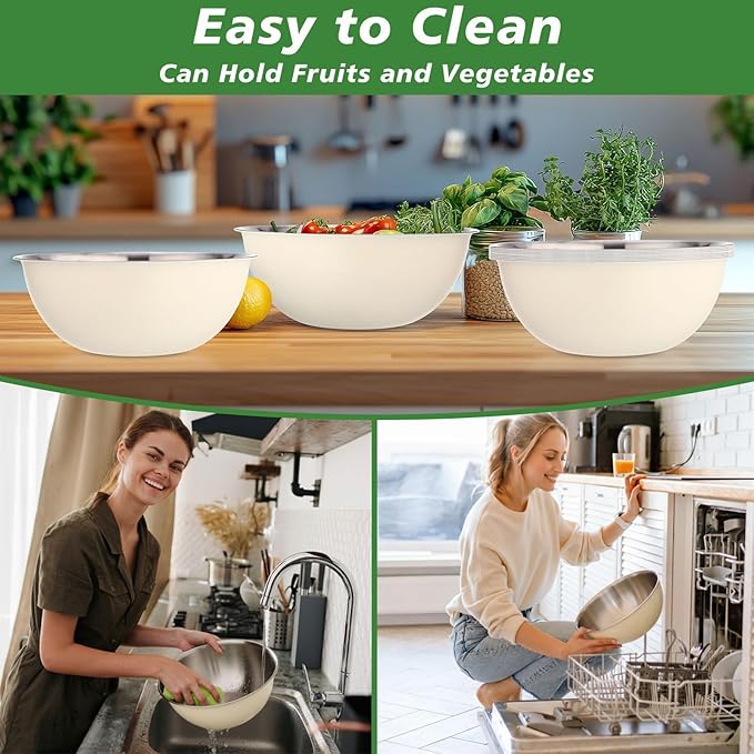 12 Pcs Stainless Steel Mixing Bowls Nesting Metal Prep Salad Bowls with Scale Reusable Baking Cooking Food Soup Storage Organizers for Kitchen Refrigerator(2.2QT)