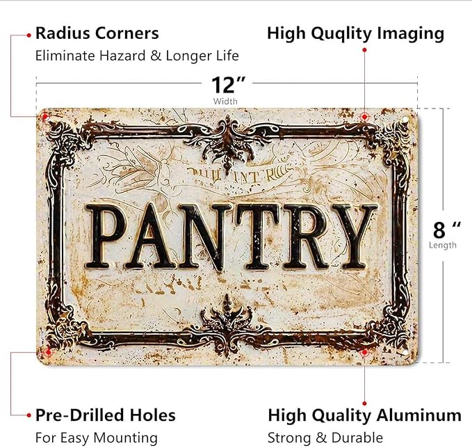 Vintage Distressed Style Aluminum PANTRY Wall Decor Metal Sign 8X12in Retro Ornate Border Rustic Art Sign for Kitchen Pantry Room Farmhouse Home Decoration - Image 2