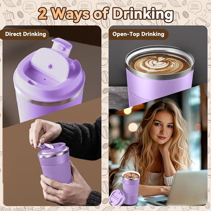 17OZ Travel Coffee Mug Insulated Coffee Cup with Spill Leak Proof Lid, Portable Stainless Steel Tumbler Reusable Hot and Cold Water Mug for Car, Daily, Camping- Purple - Image 8