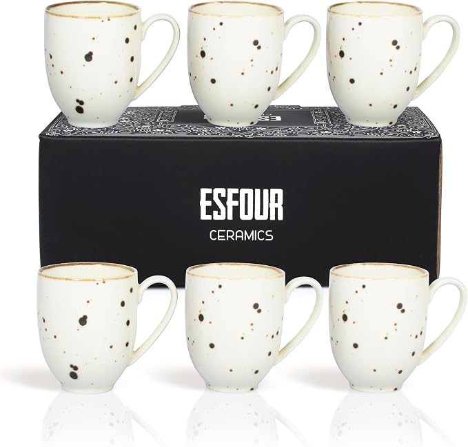 Esfour Ceramics Coffee Mugs Set Of 6, 14 Oz Large Handle Heavy Duty Cups - Microwave Dishwasher Safe - Latte, Cappuccino, Tea, Cocoa, Mocha - Men, Women, Home Office Daily Use, Classic Assorted Colors - Image 7