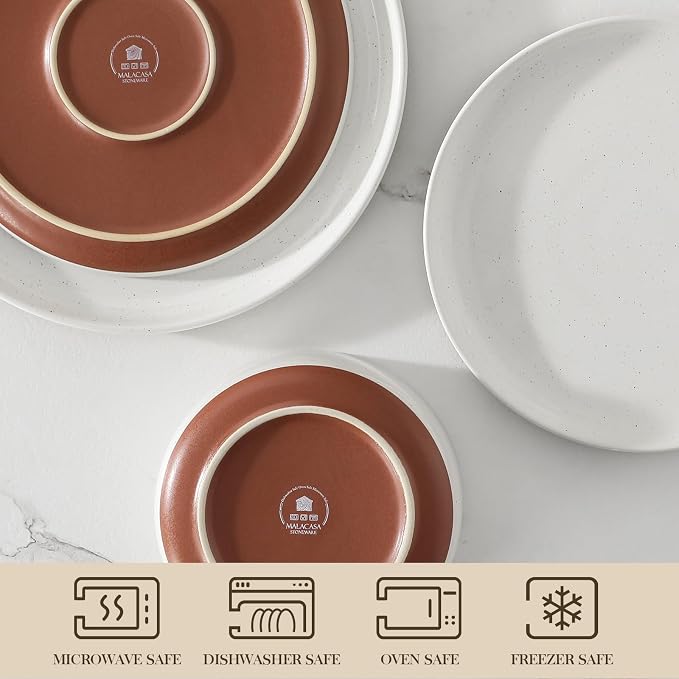 MALACASA Plates and Bowls Sets, 18 Pieces Modern Ceramic Dinnerware Set for 6 Kitchen Dinner Set Stoneware Dishware Dishes Set Microwave and Dishwasher Safe, White, Series TARA - Image 4