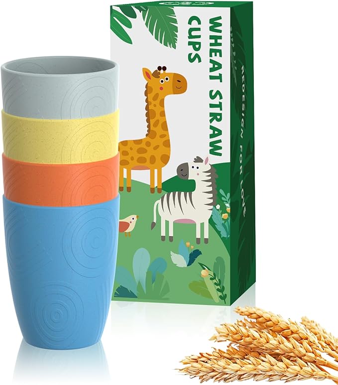 Homienly Drinking Glasses & Shatterproof Cups Set of 4 | Premium Wheat Straw, Non-Toxic Reusable Plastic Cups | Dishwasher & Microwave Safe for Beach, Camping... (12 oz, Beach Color) by HOMIENLY