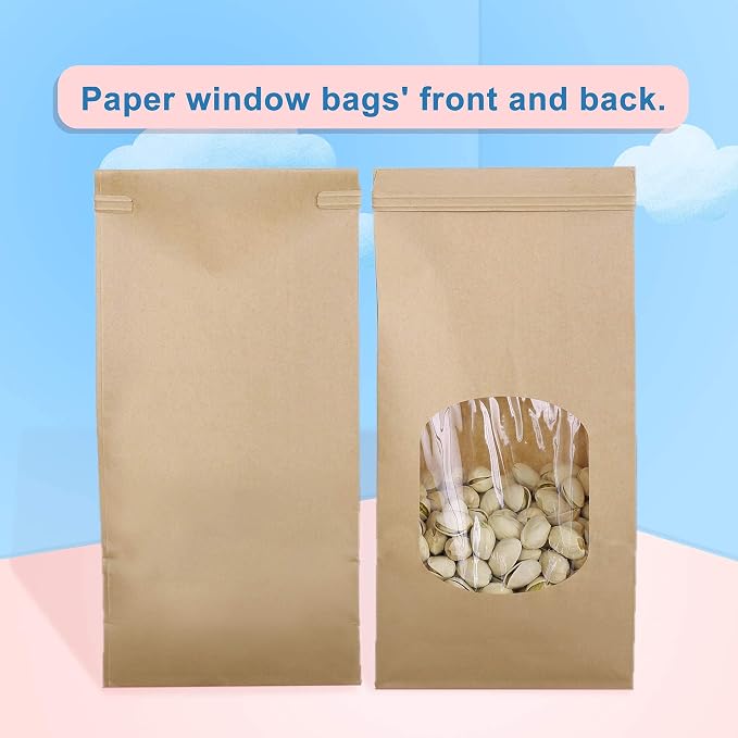 BagDream Small Cookie Bags 4.6x2.48x9.6 Inch Tin Tie Closure 50 Pack Brown | Resealable, Window, Grease Resistant, For Homemade Baked Goods, Snack, Coffee Beans, Party Favor, Gift Giving, Small Business - Image 5