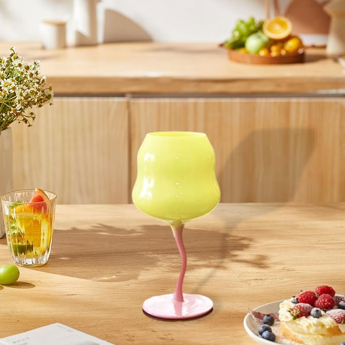 Wine Glass Goblet Cocktail Glass Unique Colored Glassware Red Wine Goblets Martini Goblet Cup for Anniversary Home Party, Yellow - Image 5