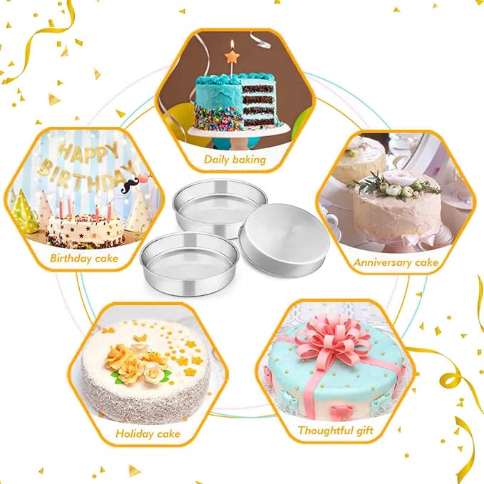 TeamFar 9½ Inch Cake Pan, 3 Pcs Stainless Steel Round Tier Cake Pans Set | for Baking Steaming Serving, Perfect for Birthday Wedding Celebrations, Healthy & Sturdy, Mirror Finish & Dishwasher Safe - Image 3